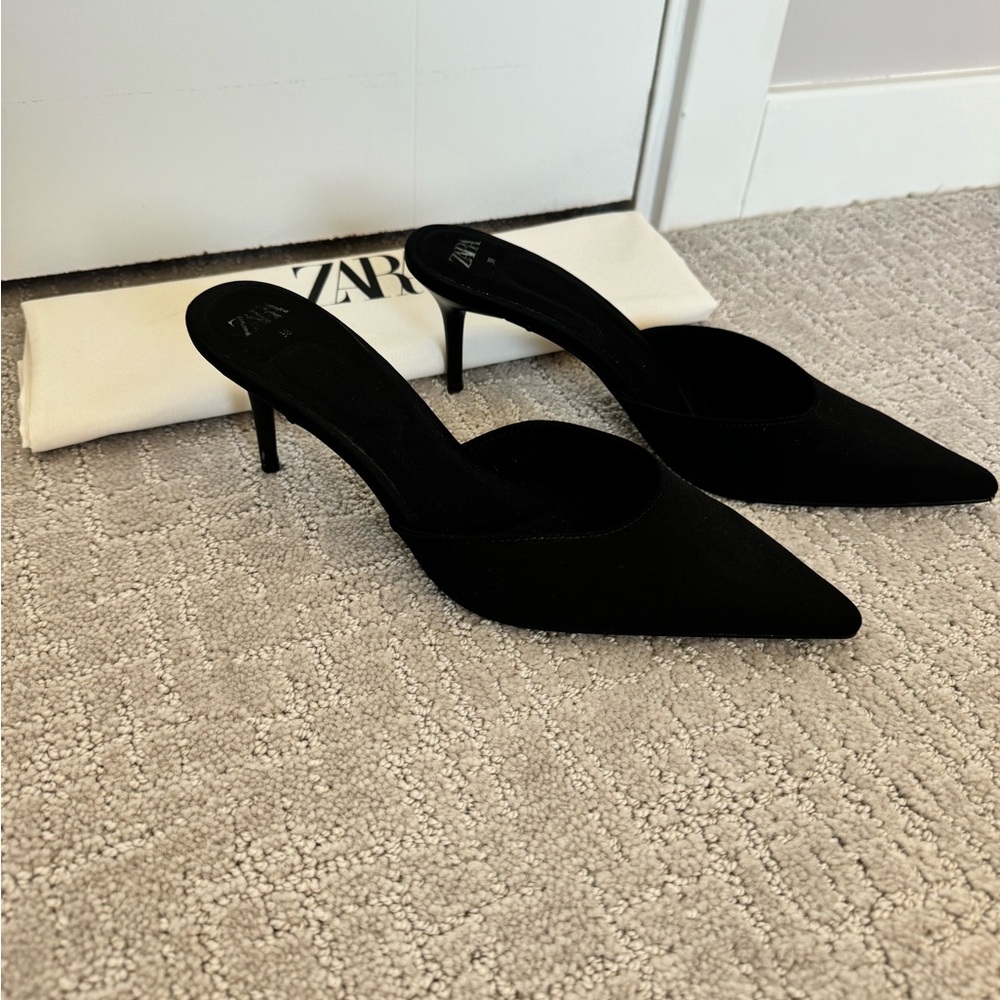 Zara Black Heeled Mules